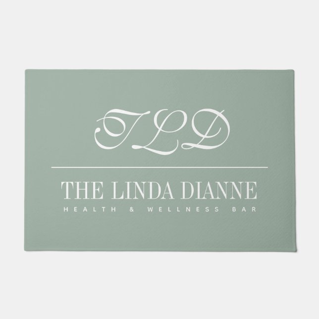 Sage Green Business Name Monogram Doormat (Front)