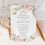 Sage Green Butterflies Pink Floral Quinceañera Invitation<br><div class="desc">This chic Quinceañera invitation features a gold glitter geometric frame adorned by delicate watercolor blush pink floral and soft sage greenery foliage. Personalize it with your details easily and quickly, simply press the customise it button to further re-arrange and format the style and placement of the text. Also great for...</div>