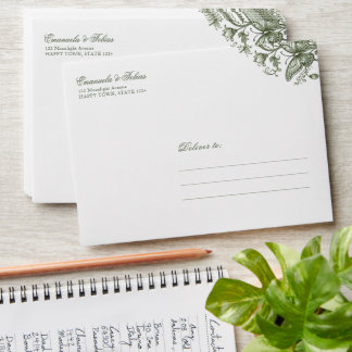 Sage Green Butterfly Floral Wedding Address  Envelope