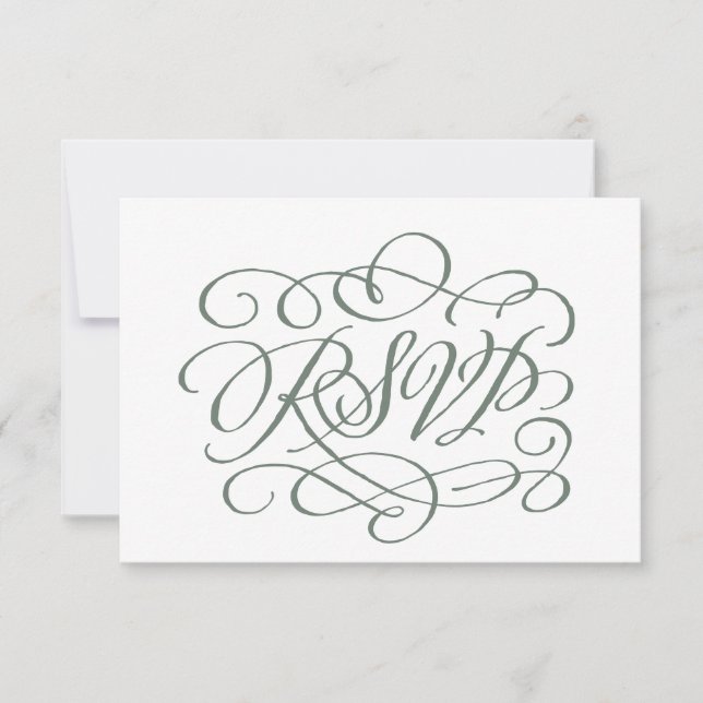 Sage Green Calligraphie Mariage Repas Carte RSVP (Devant)