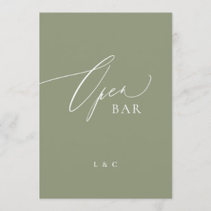 Sage Green Calligraphy 5 x 7 Wedding OPEN Bar Sign