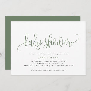 Sage Green Calligraphy Baby Shower Invitation