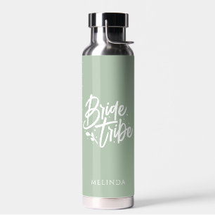 Sage Green Calligraphy Bride Tribe Bachelorette Water Bottle
