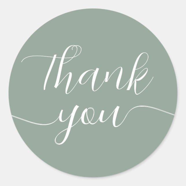 Sage Green Calligraphy Elegant Thank You Classic Round Sticker (Front)