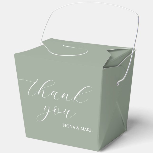 Sage green calligraphy elegant wedding favor box (Front)