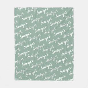 Sage Green Calligraphy Personalized Repeat Name Fleece Blanket