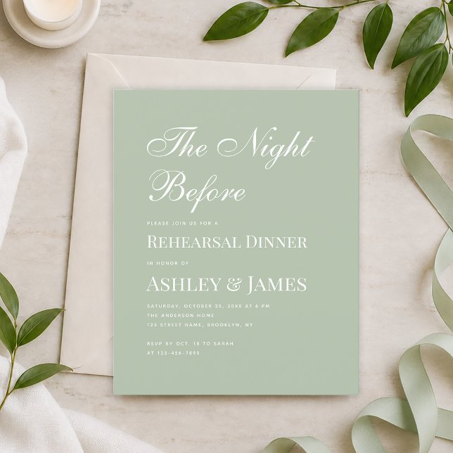 Sage Green Calligraphy Rehearsal Dinner Invitation (Creator Uploaded)