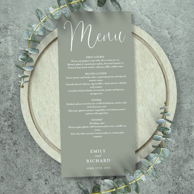 Sage Green Calligraphy Script Wedding Menu (Sage Green Calligraphy Script Wedding Menu)