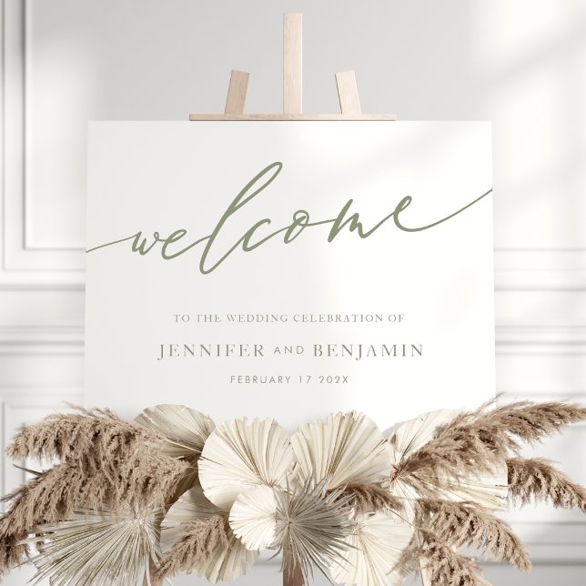 Sage Green Calligraphy Simple Wedding welcome Poster (Creator Uploaded)