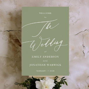Sage Green Calligraphy Simple Wedding Welcome Poster