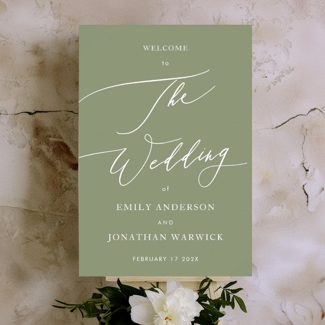 Sage Green | Calligraphy Simple Wedding Welcome Poster (Creator Uploaded)