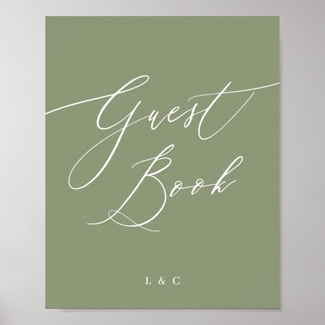 Sage Green Calligraphy Wedding Guest Book Sign (Front)