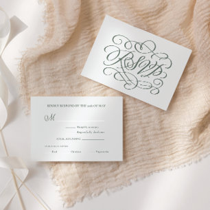 Sage Green Calligraphy Wedding Meals RSVP Card