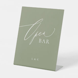 Sage Green Calligraphy Wedding Open Bar Pedestal Sign
