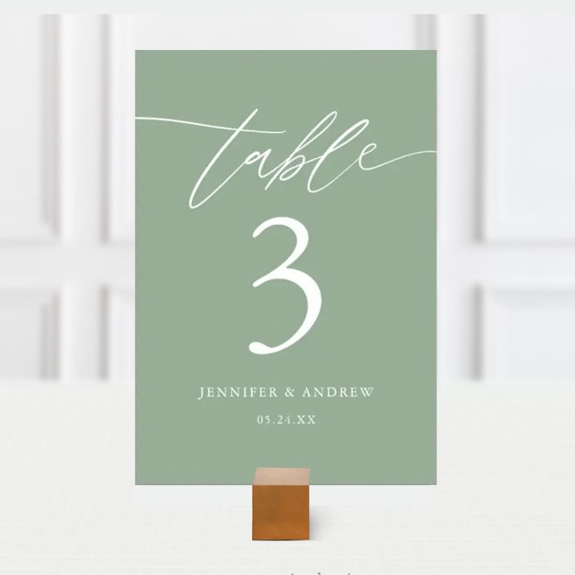 Sage Green Calligraphy Wedding Table Number (Creator Uploaded)