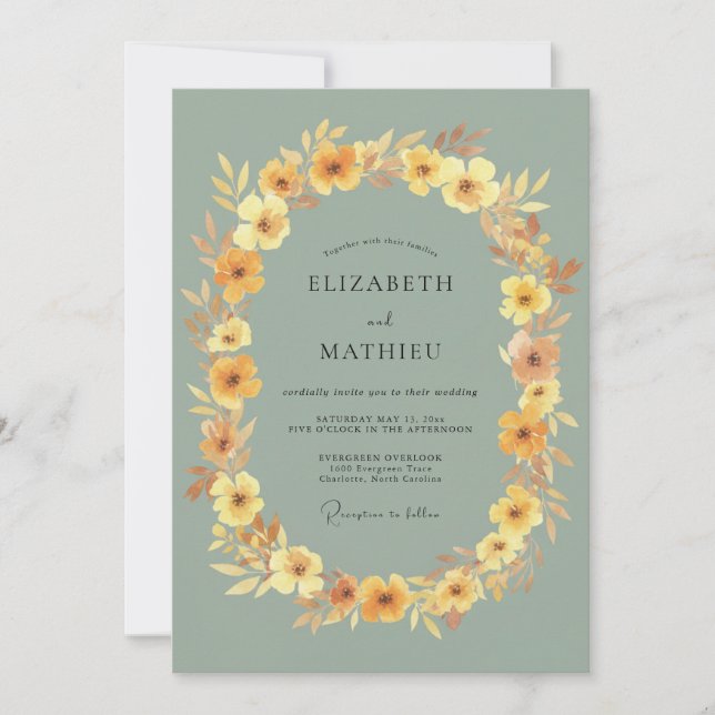 Sage Green Captivating Wildflower Wedding Invitation (Front)