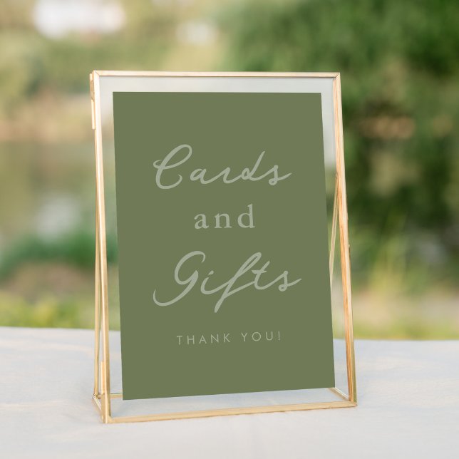 Sage Green Cards & Gifts Bridal Shower Table Sign (Elegant cards and gifts sage green table top sign for bridal showers and weddings.)
