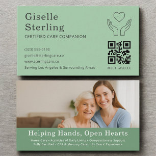 Sage Green Caregiver Home Help QR Code Photo Business Card
