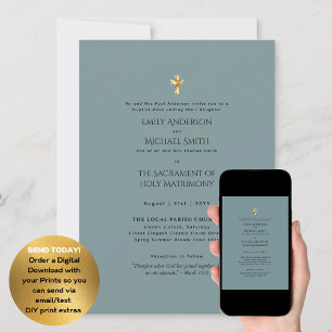 Sage Green Catholic Nuptial Mass Wedding Invitation