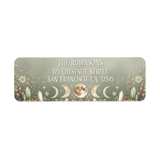 Sage Green Celestial Moon Phase Return Address  (Front)