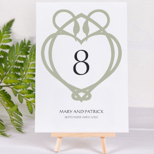 Sage Green Celtic Irish Swan Love Knot Wedding Table Number