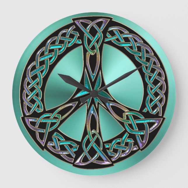 Sage Green Celtic Knot Panneau de Paix Horloge (Recto)