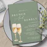 Sage Green | Champagne Birthday Brunch & Bubbly Invitation<br><div class="desc">Elegant and modern birthday brunch invitations featuring a watercolor illustration of champagne glasses. White font on a sage green background.</div>