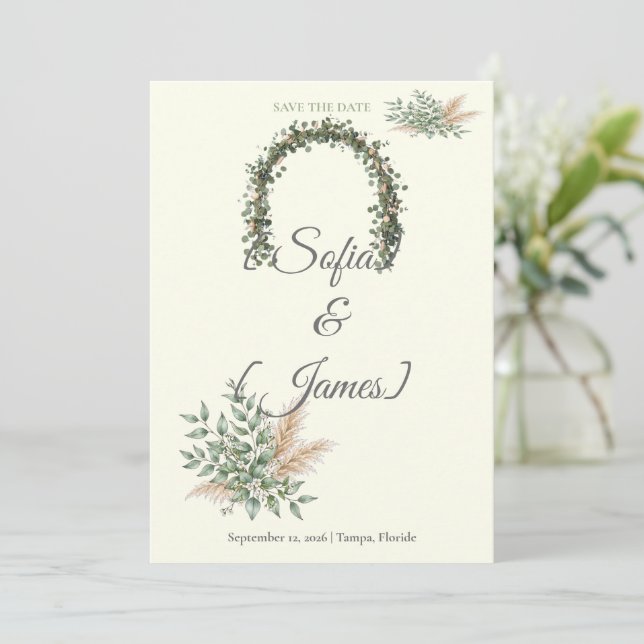 Sage Green Champagne Boho Eucalyptus Wildflower  (Standing Front)