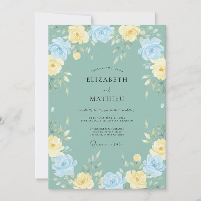 Sage Green Charming Floral Wedding Invitation (Front)