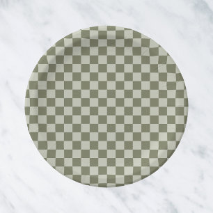 Sage Green Checkerboard Paper Plate