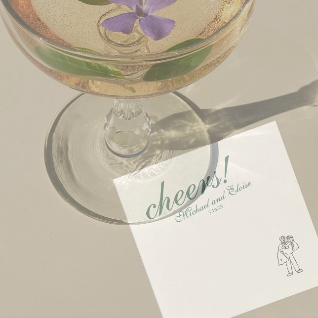 Sage Green Cheers Elegant Personalized Wedding Napkin (Modern Elegant Sage Green Wedding Suite Theme with options to personalize for your special day.)