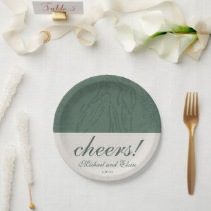 Sage Green Cheers Elegant Personalized Wedding Paper Plate