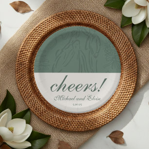 Sage Green Cheers Elegant Personalized Wedding Paper Plate