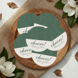 Sage Green Cheers Elegant Personalized Wedding Round Paper Coaster
