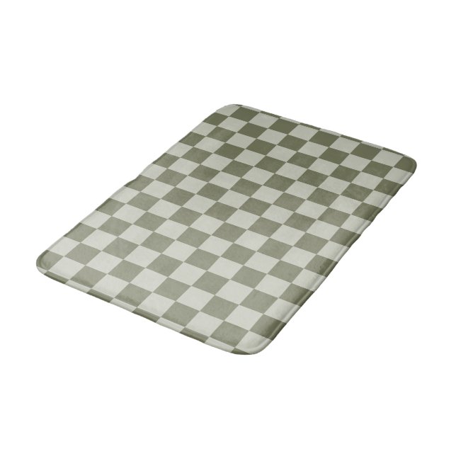 Sage Green Chequerboard Bath Mat (Angled)