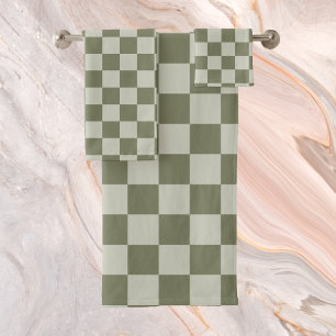 Sage Green Chequerboard Bath Towel Set