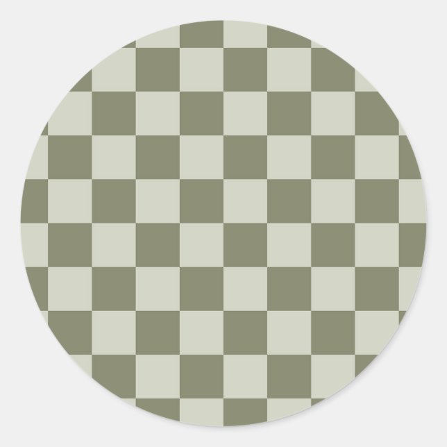 Sage Green Chequerboard Classic Round Sticker (Front)