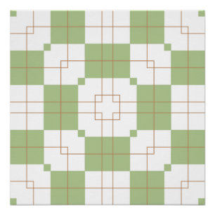 Sage Green Chequerboard Grid Pattern Poster