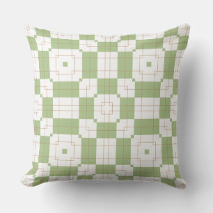 Sage Green Chequerboard Grid Pattern Throw Pillow