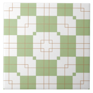 Sage Green Chequerboard Grid Pattern Tile