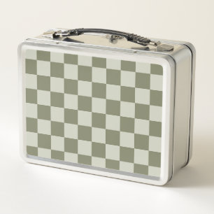 Sage Green Chequerboard Metal Lunch Box