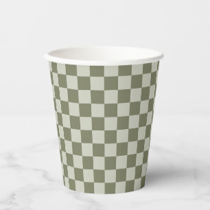 Sage Green Chequerboard Paper Cups