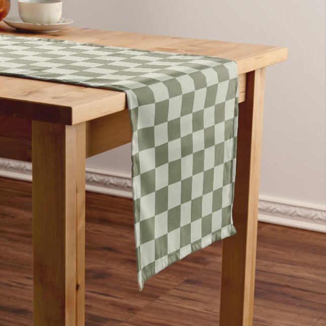 Sage Green Chequerboard Short Table Runner (In Situ)