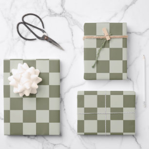Sage Green Chequerboard Wrapping Paper Sheet