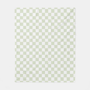 Sage Green Chequered Pattern Chequerboard Check Fleece Blanket