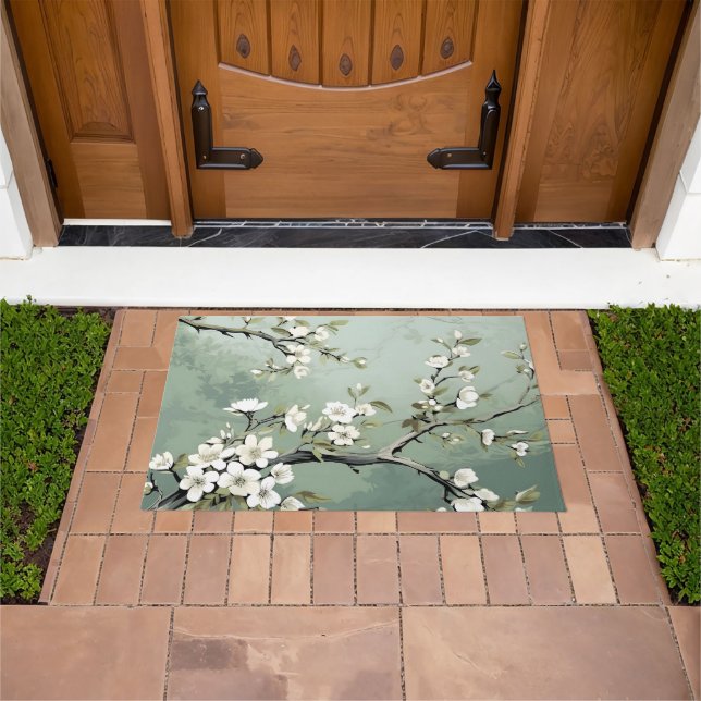 Sage Green Cherry Blossoms Doormat (Outdoor)