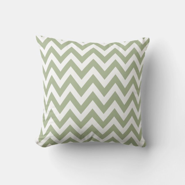 Sage Green Chevron Zigzag Pattern Throw Pillow (Front)