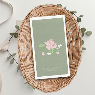 Sage Green Chic Blush Floral Wedding Napkin