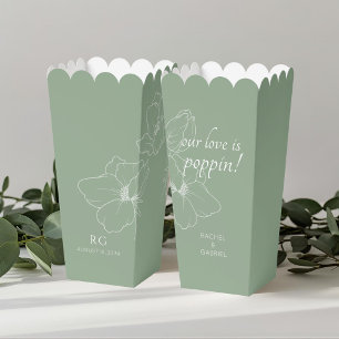 Sage green   Chic Floral Couple Popcorn  Favor Box