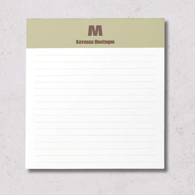 Sage Green Chic Personalized Monogram Name Lined Notepad (Creator Uploaded)